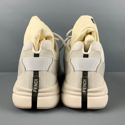 FENDI Size 12 Grey White Mixed Materials Lace Up Sneakers
