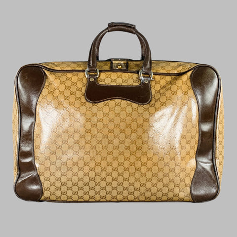 GUCCI Beige Brown Guccissima Monogram Coated Canvas Leather Suitcase
