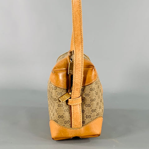 GUCCI Beige Tan Monogram Leather Coated Canvas Crossbody Handbag