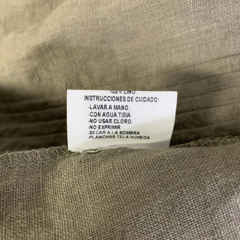 CARMEN RION Size S Green Olive Pleated Linen Long Sleeve Shirt