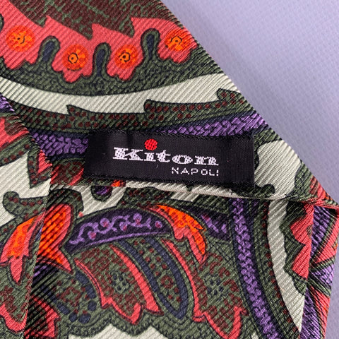 KITON Green Orange Paisley Silk Tie