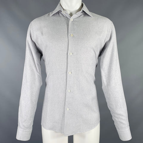 HERMES Size M Grey Woven Cotton Button Up Long Sleeve Shirt