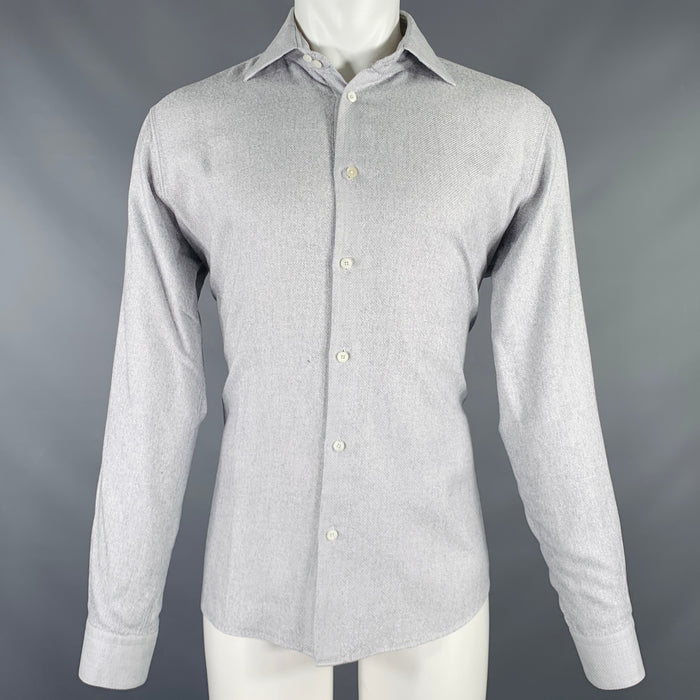 HERMES Size M Grey Woven Cotton Button Up Long Sleeve Shirt