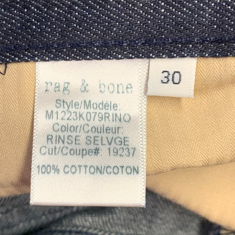 RAG & BONE Size 30 Indigo Cotton Straight Selvedge Jeans