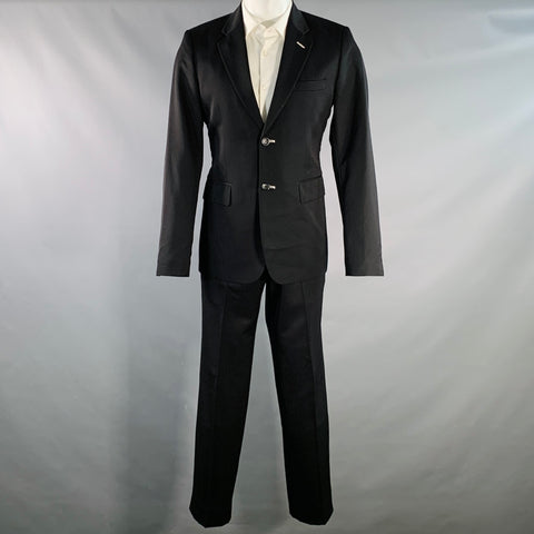COMME des GARCONS x H&M Vintage Size 38 Regular Black White Twill Wool Notch Lapel Suit
