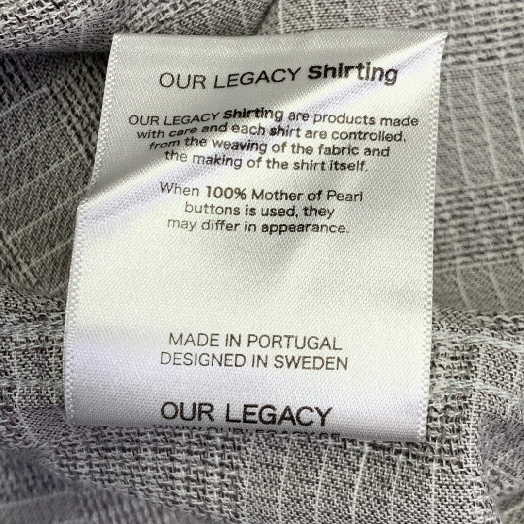 OUR LEGACY Size 38 Grey White Textured Cotton Button Down Collar One Pocket Long Sleeve Shirt