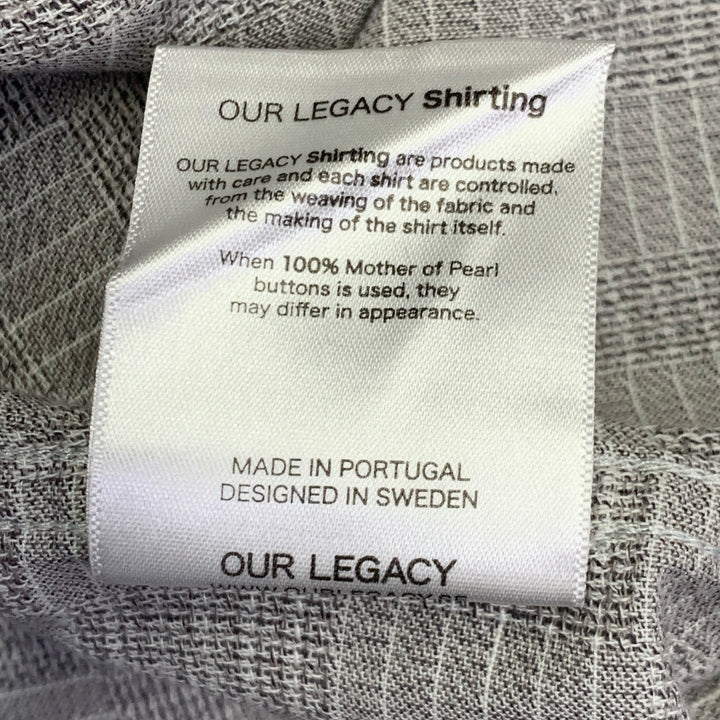 OUR LEGACY Size 38 Grey White Textured Cotton Button Down Collar One Pocket Long Sleeve Shirt