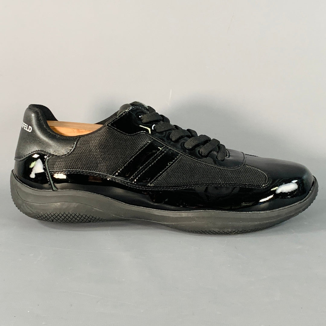 KARL LAGERFELD Size 12 Black Patent Leather Rubber Sole Low Top Sneakers
