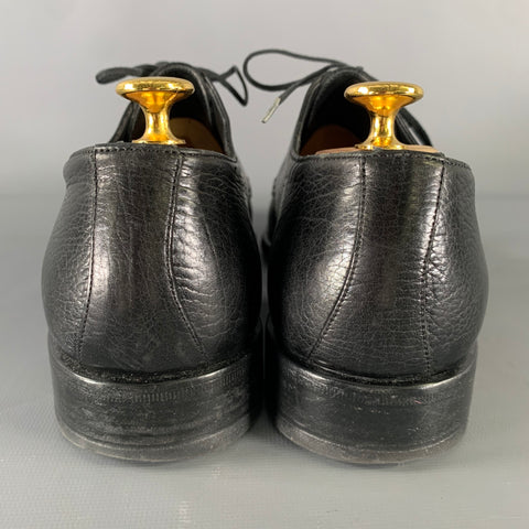 GIORGIO ARMANI Size 9.5 Black Textured Leather Round Toe Lace Up Shoes
