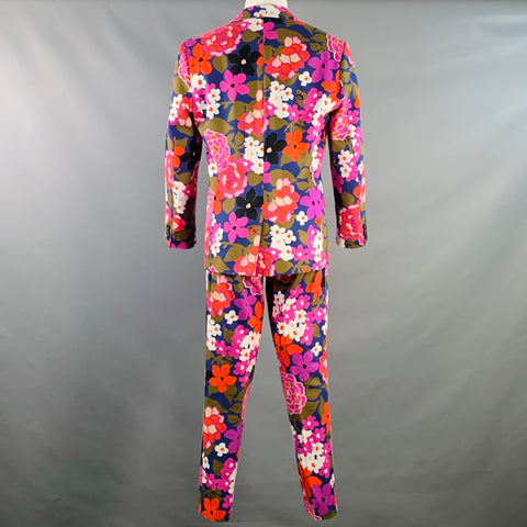 MR TURK Size 40 Pink Multi Color Floral Cotton Blend Notch Lapel Suit