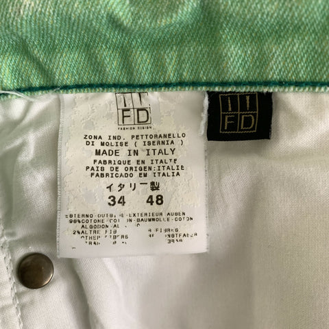 JUST CAVALLI Size 32 Green Black Cotton Blend Graphic Flared Jeans