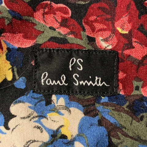 PAUL SMITH Size M Black Pink Floral Cotton Long Sleeve Shirt