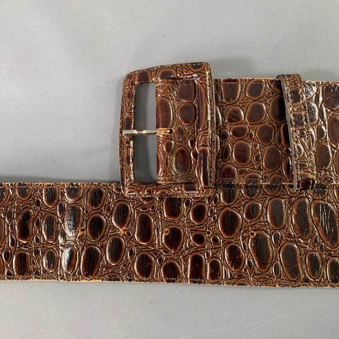 YVES SAINT LAURENT Vintage Size L Brown Croc Embossed Leather Belt