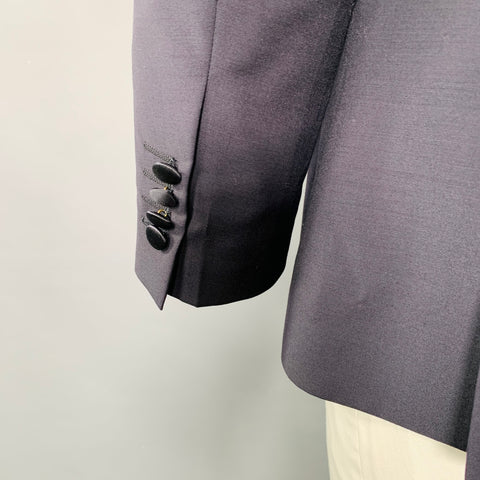 JOHN VARVATOS Size 42 Navy Black Virgin Wool Mohair Peak Lapel Tuxedo Jacket