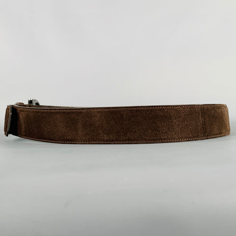 SALVATORE FERRAGAMO Size 36 Brown Gunmetal Suede Belt