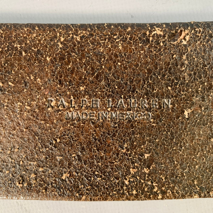 RALPH LAUREN Size M Brown Brass Embossed Leather Belt