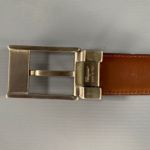 FERRAGAMO Black Brown Silver Leather Belt