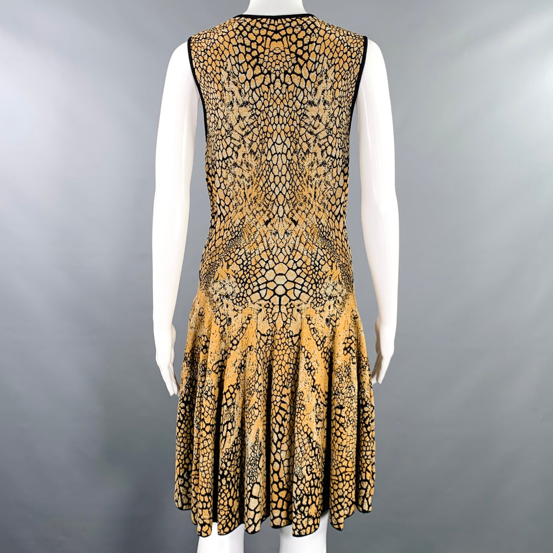 ALEXANDER MCQUEEN Size M Black Gold Viscose Blend Marbled Sleeveless Dress