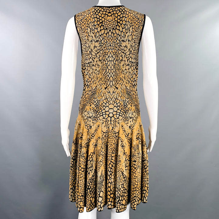 ALEXANDER MCQUEEN Size M Black Gold Viscose Blend Marbled Sleeveless Dress
