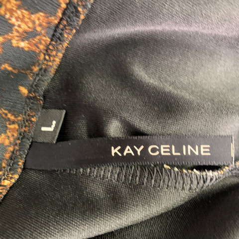 KAY CELINE Size L Black Beige Polyester Animal Print Wide Leg Dress Pants
