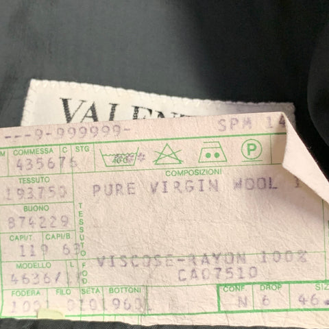 VALENTINO Taille 46 Regular Veste de sport en sergé de laine vierge noire à revers crantés