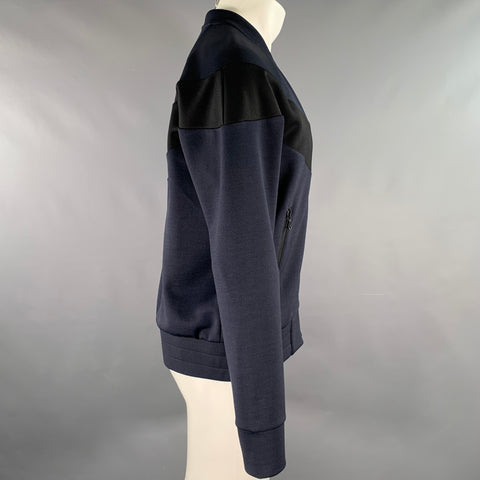 RAG & BONE Size M Navy Black Color Block Polyester Zip Up Bomber