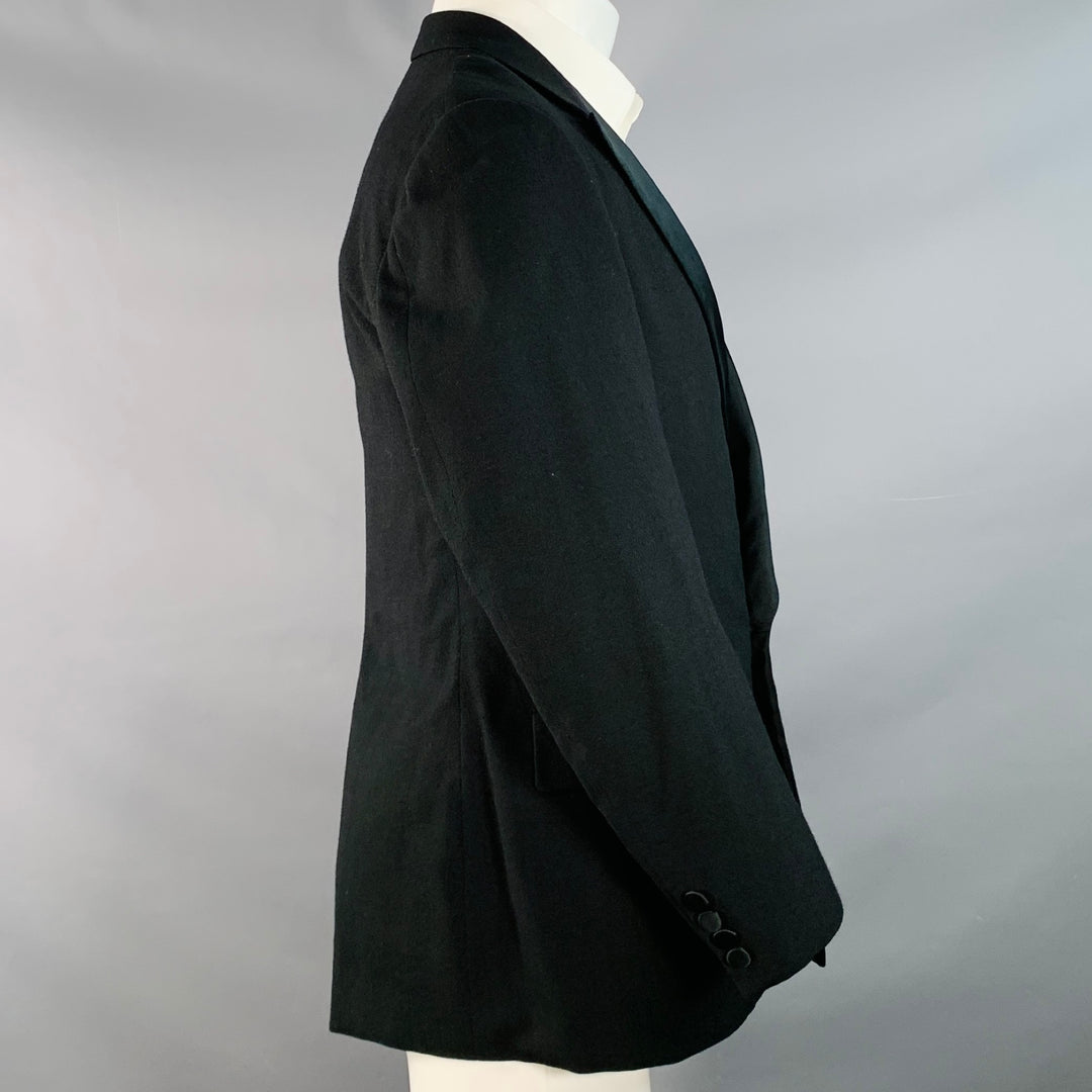 PAUL STUART Size 40 Regular Black Wool Double Breasted Peak Lapel Tuxedo Sport Coat