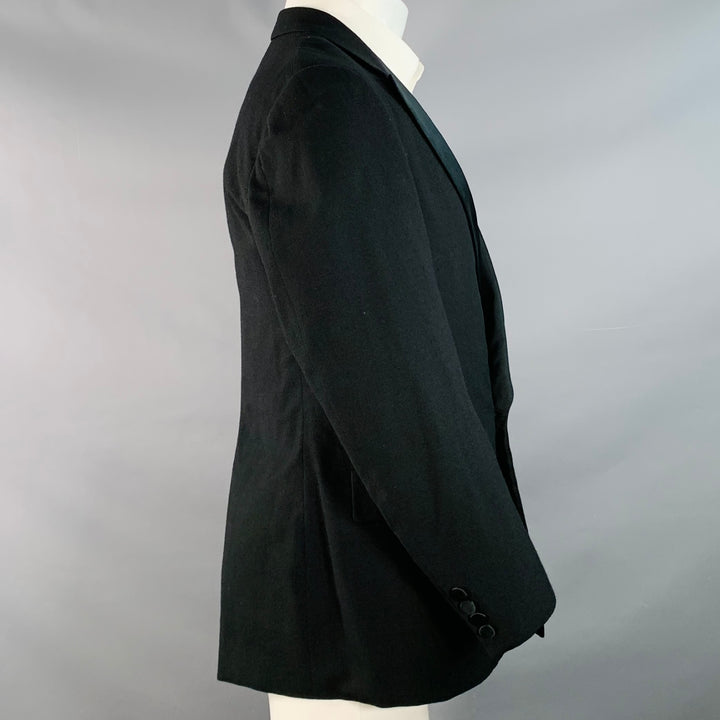 PAUL STUART Size 40 Regular Black Wool Double Breasted Peak Lapel Tuxedo Sport Coat