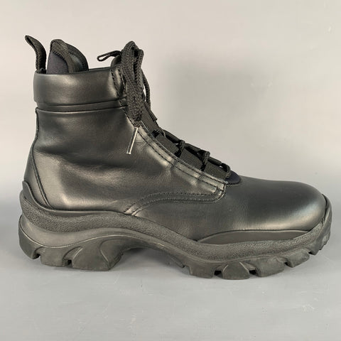 JOHN ELLIOTT Size 7 Black Faux Leather Lace-Up Tread Sole Ankle Boots