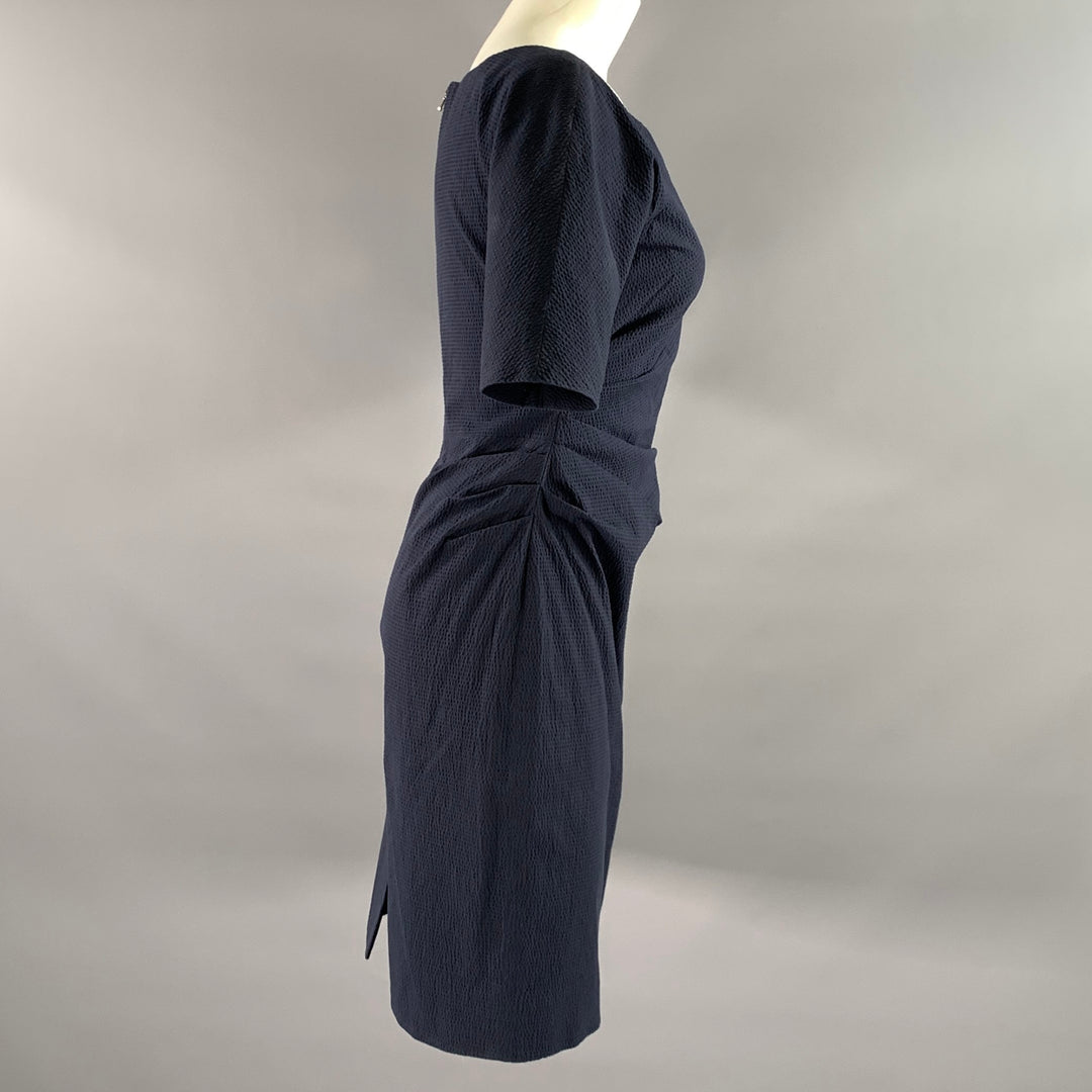 LELA ROSE Size 6 Navy Cotton Blend Ruched Sheath Below Knee Dress