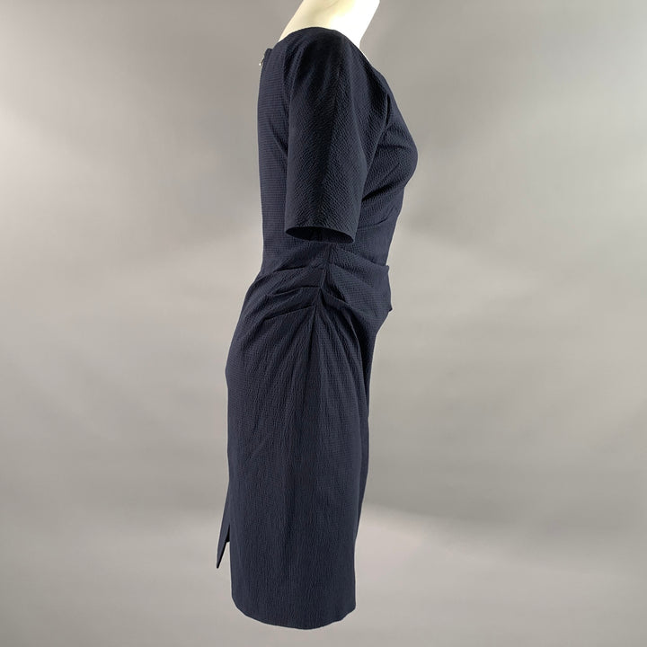 LELA ROSE Size 6 Navy Cotton Blend Ruched Sheath Below Knee Dress