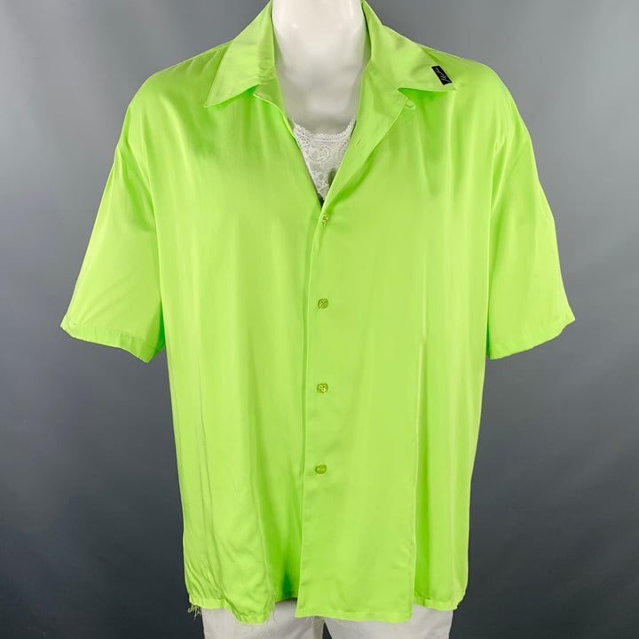 MARTINE ROSE Size L Lime Green Mixed Fabrics Layered Short Sleeve Shirt