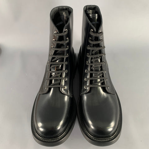 ALEXANDER MCQUEEN Size 9 Black  Leather Lace-Up Combat Boots