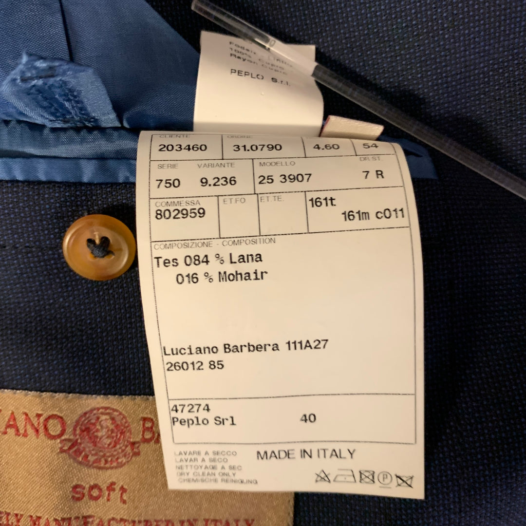 LUCIANO BARBERA Chest Size 44 Navy Basketweave Wool Blend Sport Coat
