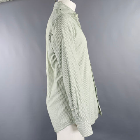 SUIT SUPPLY Size 40 Green White Stripe Cotton Spread Collar Long Sleeve Shirt