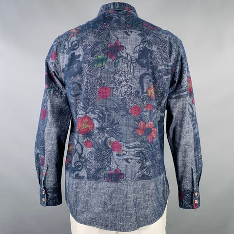 ROBERT GRAHAM Size L Navy Multi Color Floral Spread Collar Long Sleeve Shirt