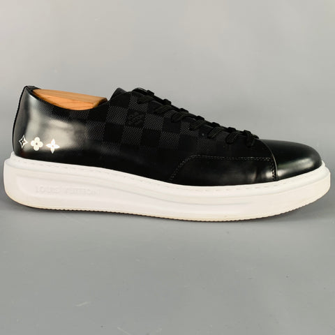 LOUIS VUITTON Size 10.5 Black White Checkered Leather Rubber Sole Sneakers