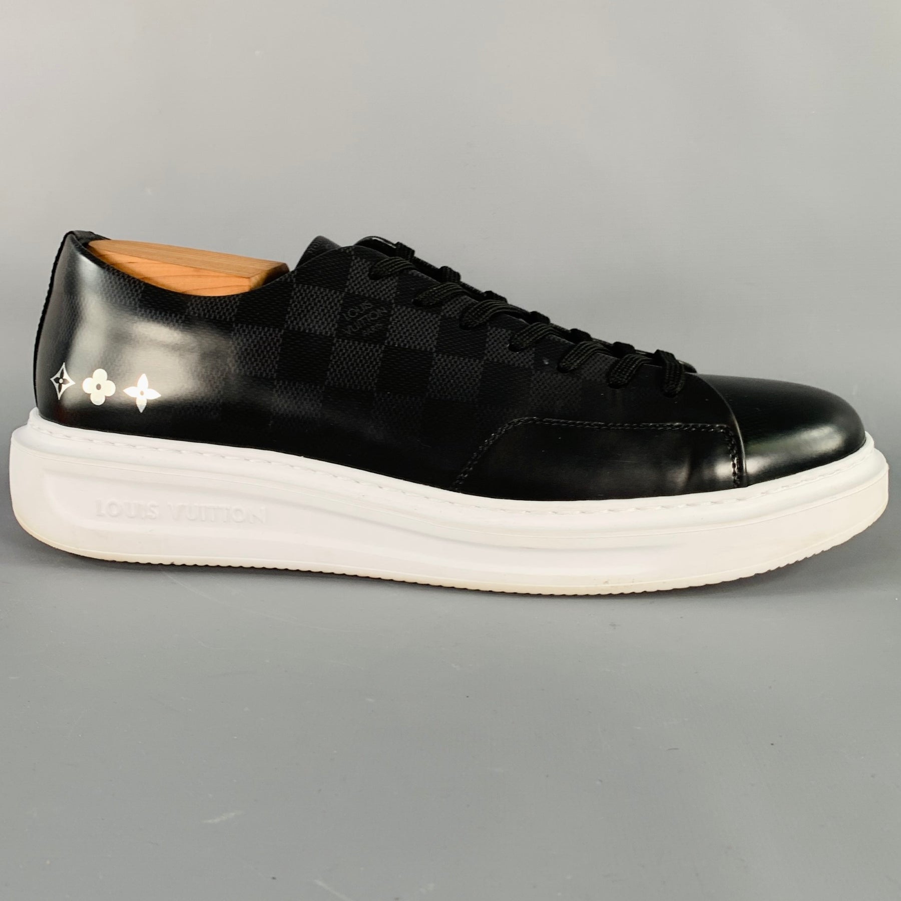 LOUIS VUITTON Size 10.5 Black White Checkered Leather Rubber  display picture 2