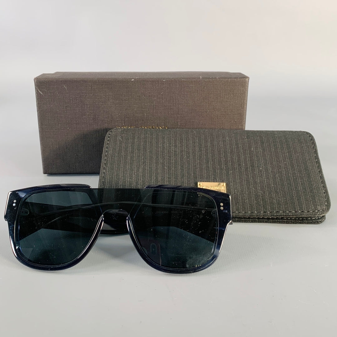 DOLCE & GABBANA Navy Marbled Acetate Square Sunglasses