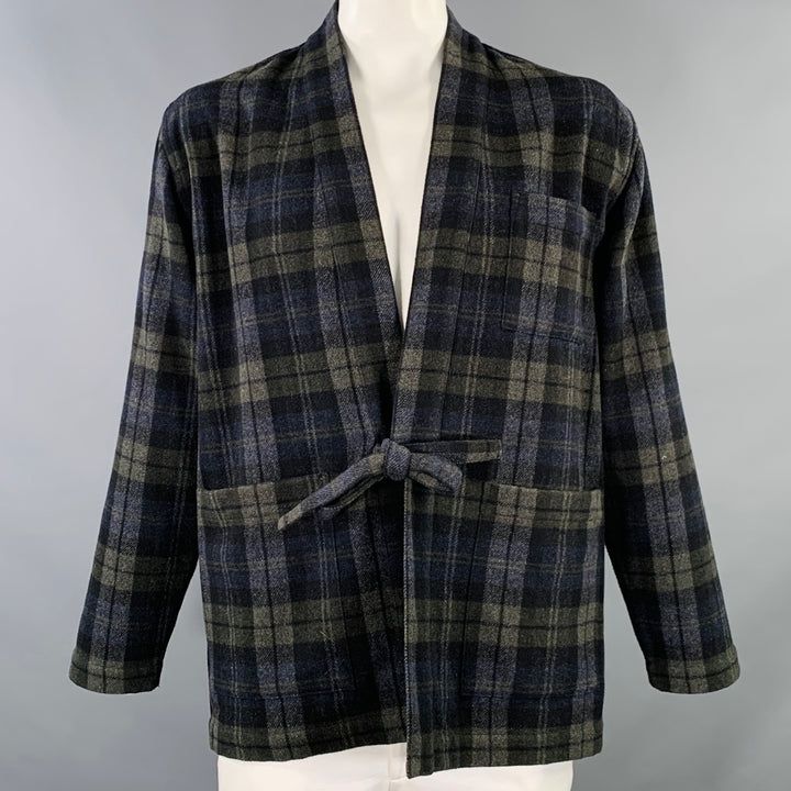 UNIVERSAL WORKS Size XL Black Grey Olive Plaid Wool Blend Jacket