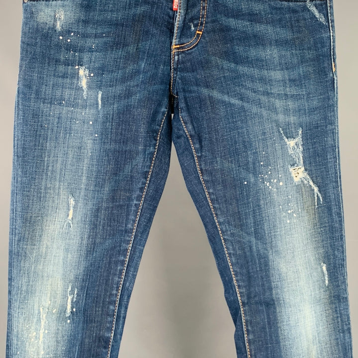 DSQUARED2 Size 28 Blue White Paint Splatter Slim Button Fly Jeans