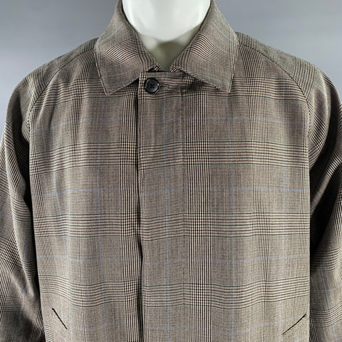 STILL by HAND Size 38 Khaki Glen Check Wool Overcoat