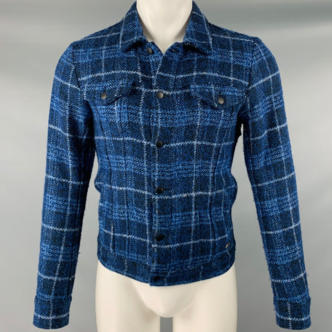 SCOTCH AND SODA Size S Navy Blue Plaid Acrylic Cotton Jacket