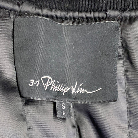3.1 PHILLIP LIM Size S Black Red Grey Plaid Trim Nylon Bomber Jacket