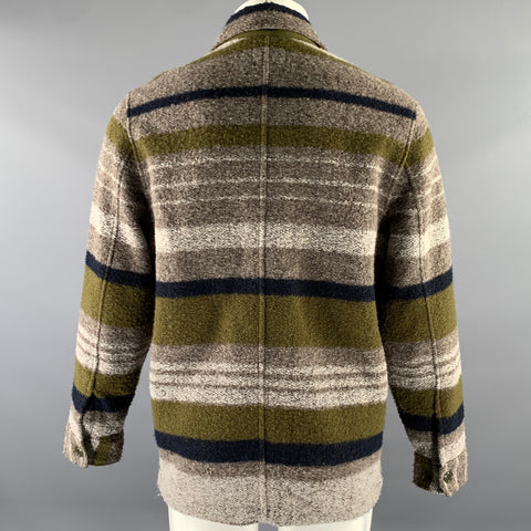 TODD SNYDER Size M Tan Olive Textured Stripe Cotton Chore Jacket