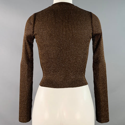 MOSCHINO JEANS Size 6 Brown Gold Acetate Blend Rib Knit V-Neck Pullover