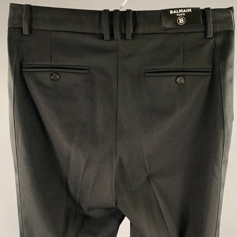 BALMAIN Size 30 Black Wool Blend Tuxedo Dress Pants