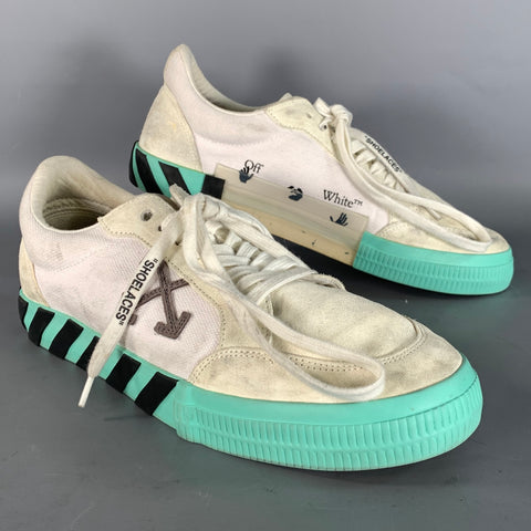 OFF-WHITE Size 11.5 White Mint Mixed Fabrics Suede Canvas Sneakers