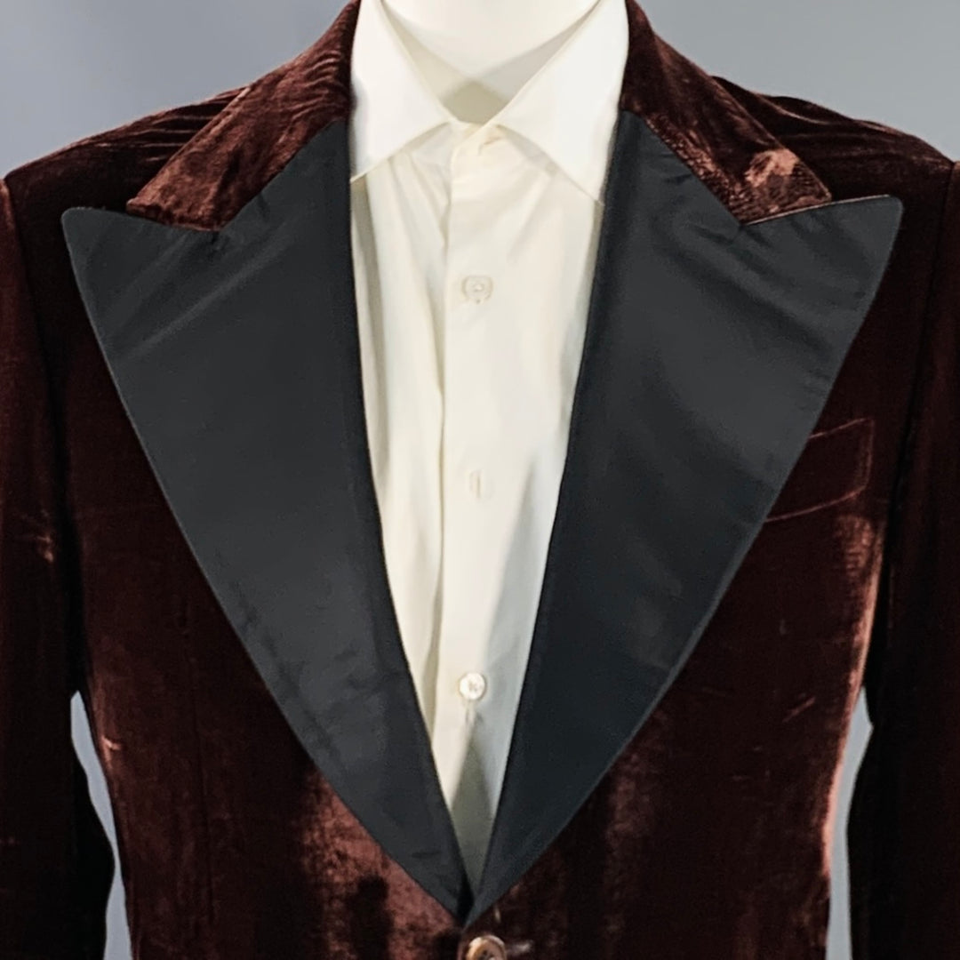 RICHFRESH Size 42 Brown Black Velvet Peak Lapel Sport Coat