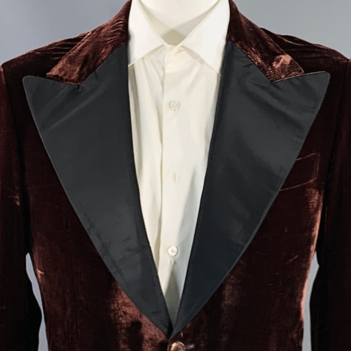 RICHFRESH Size 42 Brown Black Velvet Peak Lapel Sport Coat